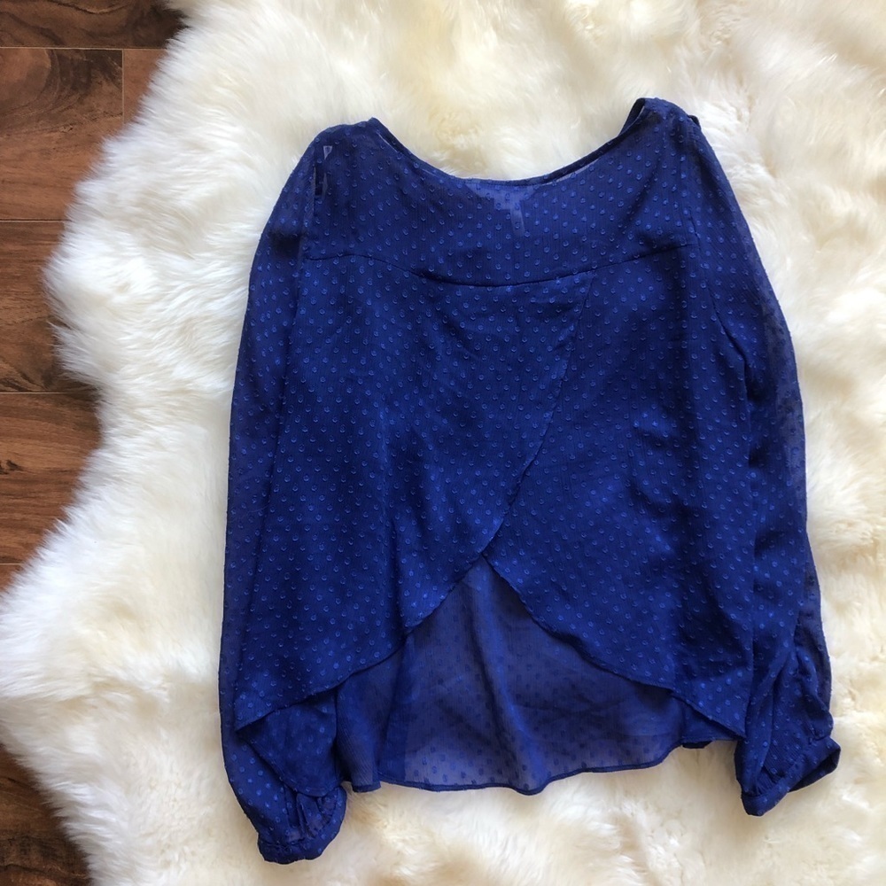 Bcbgeneration Blue Split Back Open Sleeve Blouse M - image 5